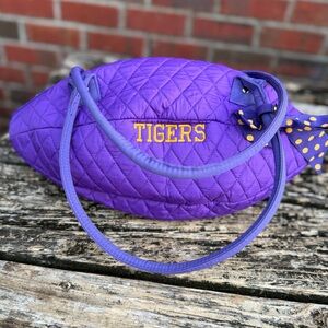 Belvah LSU Tigers Purple Quilted Football Shaped Women's Zippered Bag Purse T7